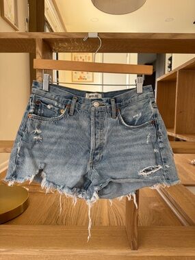 Agolde Light Blue Distressed Denim Cutoff Shorts